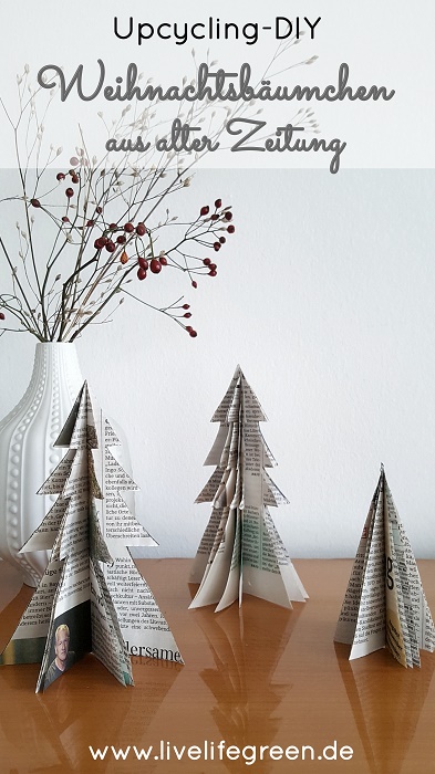 Upcycling-DIY: Deko-Weihnachtsbäumchen aus alter Zeitung