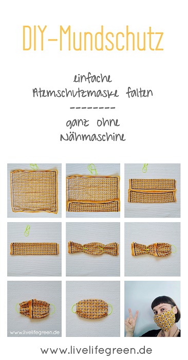 Pinterest-Pin: DIY-Mundschutz aus Stoff zum Falten ohne Nähen