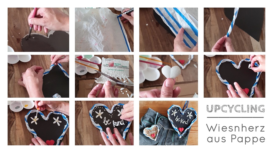 Bildanleitung für ein DIY- Wiesnherz aus Pappe und Eierkarton.